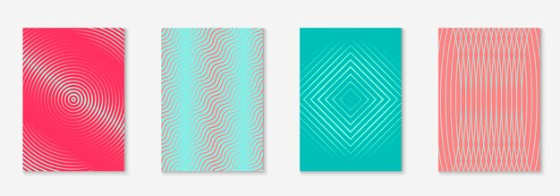 Conjunto de plantillas de portada fresca Vector mínimo de moda con gradientes de medios tonos Plantilla de portada fresca geométrica para folleto de cartel de volante e invitación Formas coloridas minimalistas Ilustración abstracta