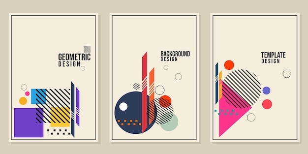 conjunto de plantillas de portada de geometría abstracta. diseño de fondo de moda con círculo, triángulo, cuadrado