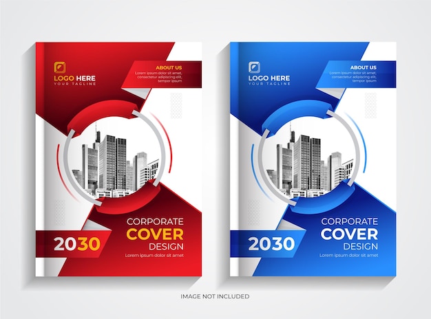 Conjunto de plantillas de portada de libro de negocios rojo y azul