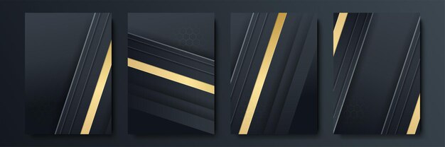 Conjunto de plantillas de portada de lujo. Diseño de portada vectorial para carteles, pancartas, folletos, presentaciones y tarjetas. Colección de fondo abstracto negro y dorado