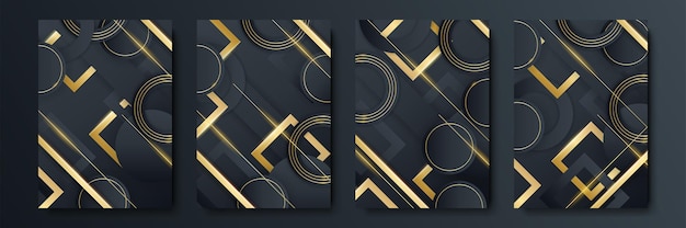 Conjunto de plantillas de portada de lujo. Diseño de portada vectorial para carteles, pancartas, folletos, presentaciones y tarjetas. Colección de fondo abstracto negro y dorado