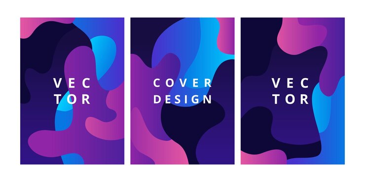 Vector conjunto de plantillas de portada mínimas con formas fluidas colores azules degradados fondo geométrico abstracto