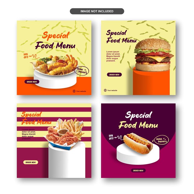 Conjunto de plantillas de publicación de banner de instagram de promoción de redes sociales de comida de negocios