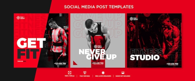 Conjunto de plantillas de publicación de redes sociales Creative Gym Marketing Square Flyer