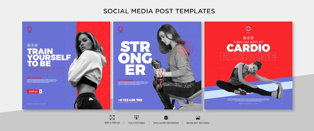 Conjunto de plantillas de publicación de redes sociales Creative Gym Marketing Square Flyer