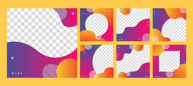 Conjunto de plantillas de publicaciones de redes sociales con elementos gráficos de gradiente moderno