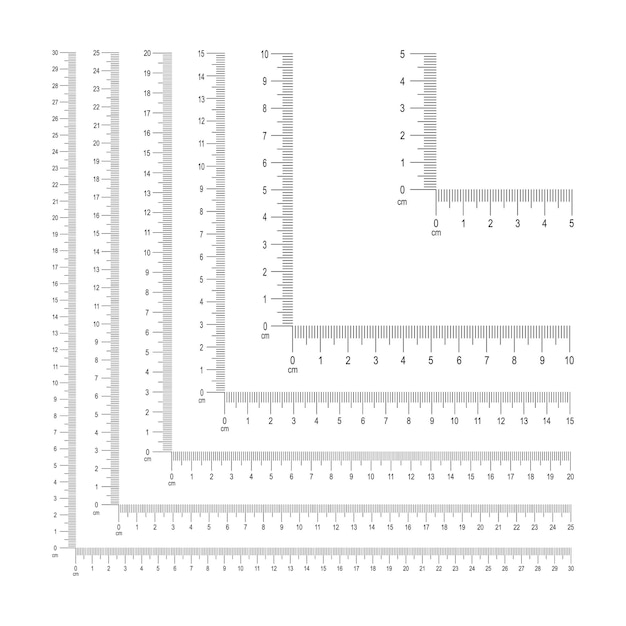 Conjunto de plantillas de regla de esquina Herramienta de medición con líneas verticales y horizontales de 5 10 15 20 25 30 cm