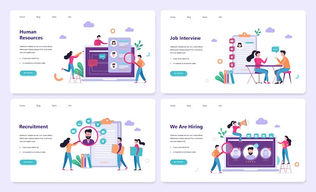 Conjunto de plantillas de sitio web de contratación. entrevista de trabajo
