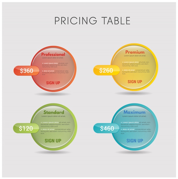 Vector conjunto de plantillas de tabla de precios de host