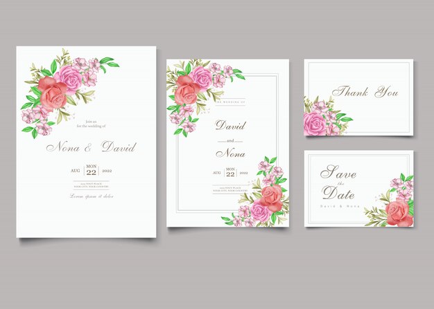 Conjunto de plantillas de tarjeta de invitación de boda floral elegante