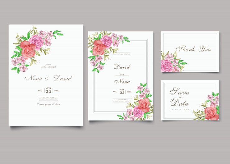 Conjunto de plantillas de tarjeta de invitación de boda floral elegante
