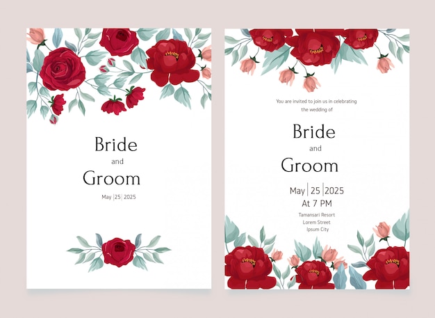 conjunto de plantillas de tarjeta de invitación de boda floral