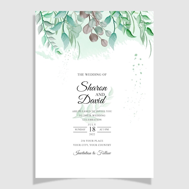 Conjunto de plantillas de tarjeta de invitación de boda minimalista acuarela