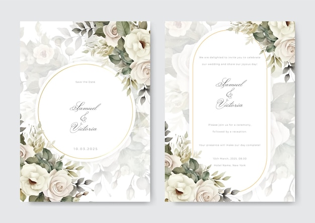 Conjunto de plantillas de tarjeta de invitación de boda ramo pintura de acuarela