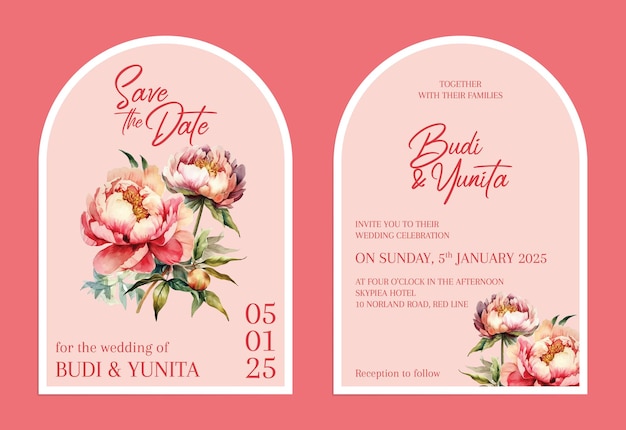 Conjunto de plantillas de tarjeta de invitación de boda vectorial moderno simple minimalista floral acuarela floral