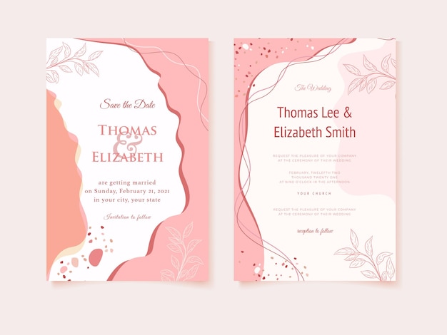 Vector conjunto de plantillas de tarjetas de invitación de boda diseño vectorial decorativo fondo de diseño de memphis