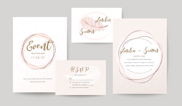 Conjunto de plantillas de tarjetas de invitación de boda.
