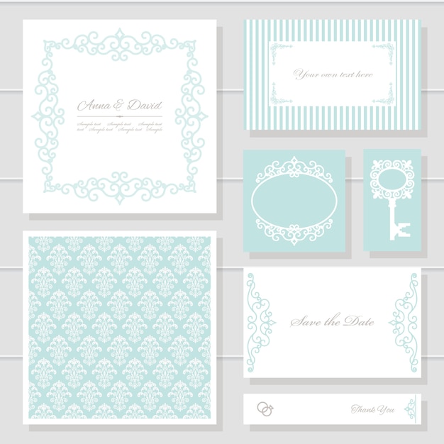 Vector conjunto de plantillas y tarjetas de invitación de boda.