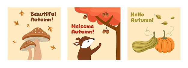 Conjunto de plantillas de tarjetas de otoño