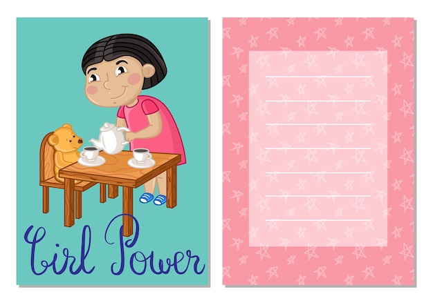 Conjunto de plantillas de tarjetas postales girl power kids