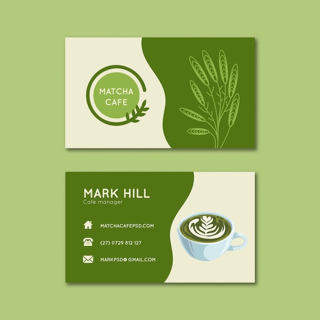 Vector conjunto de plantillas de tarjetas de visita horizontales de té matcha