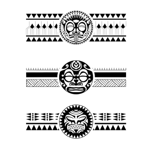 Conjunto de plantillas de tatuaje de brazalete polinesio patrón samoano textura en blanco y negro ilustración vectorial