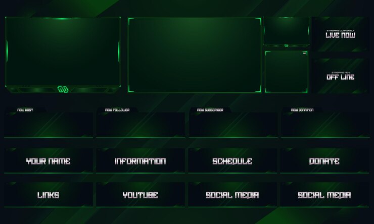 Vector conjunto de plantillas de transmisión en vivo superpuestas de twitch