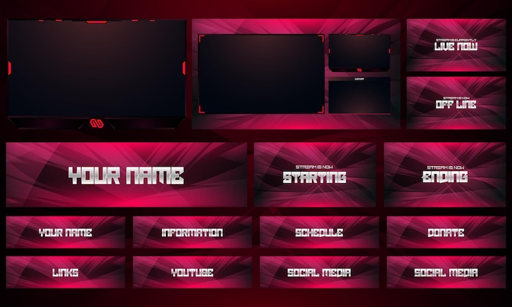 Vector conjunto de plantillas de transmisión en vivo superpuestas de twitch