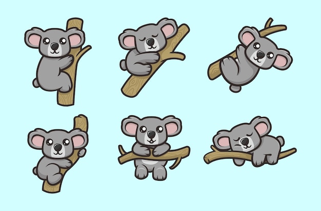 Conjunto de plantillas de vector de ilustración de diseño de mascota de koala lindo