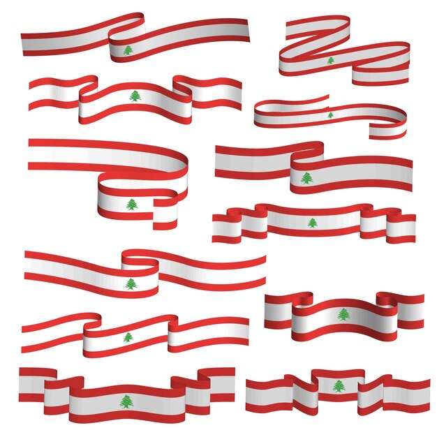 conjunto de plantillas vectoriales de cinta de bandera de líbano
