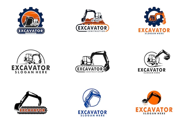 Conjunto de plantillas vectoriales de diseño del logotipo de la construcción de la excavadora