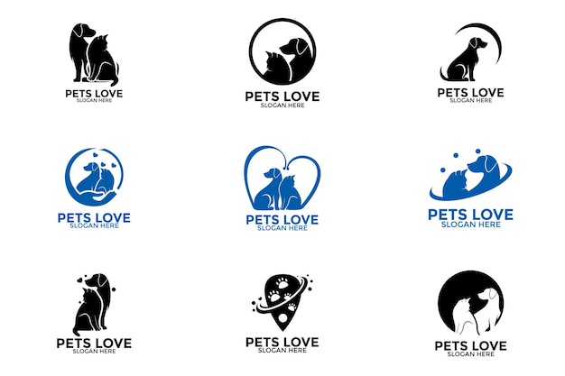 Conjunto de plantillas vectoriales de diseño de logotipos para el cuidado de mascotas
