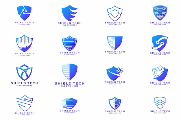 Conjunto de plantillas vectoriales de diseño de logotipos de tecnología de árboles
