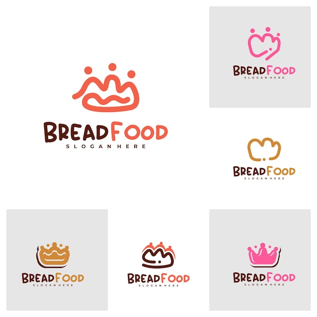 Conjunto de plantillas vectoriales del logotipo de la corona del pan Conceptos de diseño del logotipo del pan Creative King