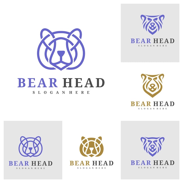 Conjunto de plantillas vectoriales de logotipo de oso Conceptos de diseño de logotipo Creative Bear head