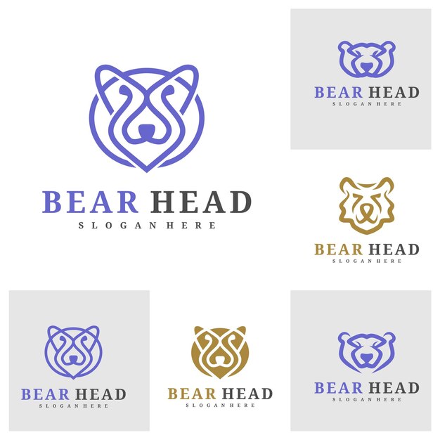 Conjunto de plantillas vectoriales de logotipo de oso Conceptos de diseño de logotipo Creative Bear head