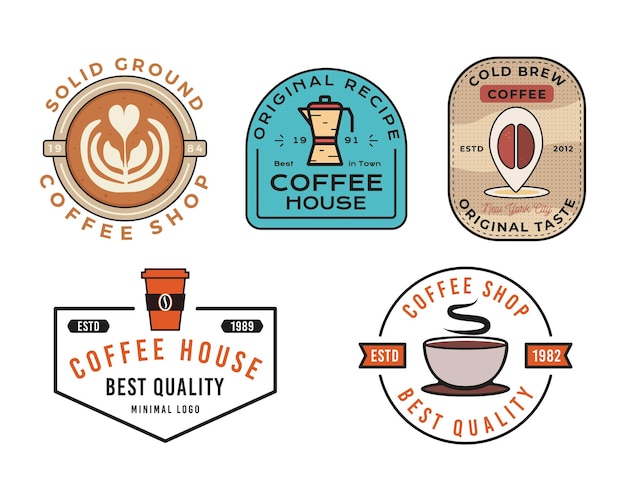 Conjunto de plantillas vectoriales de logotipos de café diseño de insignias de café para café restaurante cafetería gráficos de emblema de stock