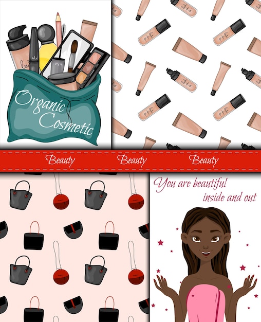 Conjunto de plantillas vectoriales de salón de belleza y estudio de cuidado de uñas Símbolos de manos de mujer y tendencia de botella de vial de esmalte de uñas colorido