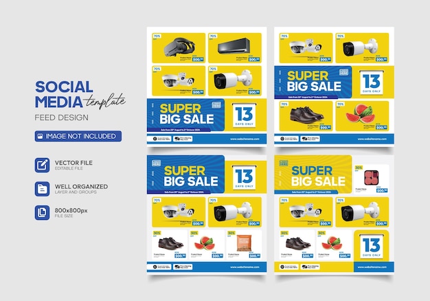 Vector conjunto de plantillas de venta de promoción de redes sociales