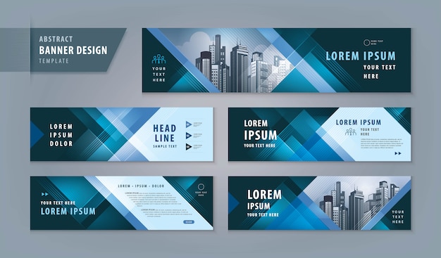Conjunto de plantillas web de diseño de banner abstracto, banner web de encabezado horizontal