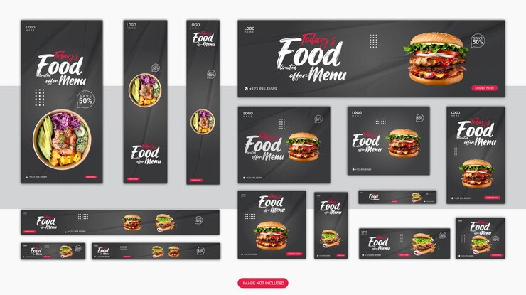 Vector conjunto de plantillas web de diseño de banner de comida abstracta banner web de encabezado horizontal encabezado de cubierta moderna