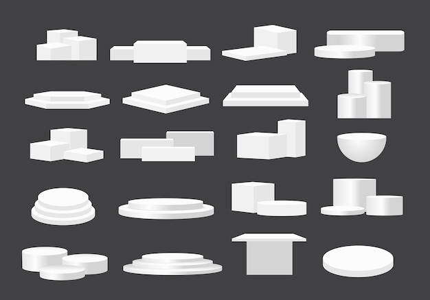Conjunto de plataforma geométrica de podio blanco vectorial Diseño de maqueta de presentación de exhibición de producto