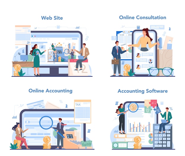 Conjunto de plataforma o servicio en línea de contable.