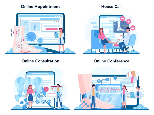 Conjunto de plataforma o servicio en línea de médico de ortopedia