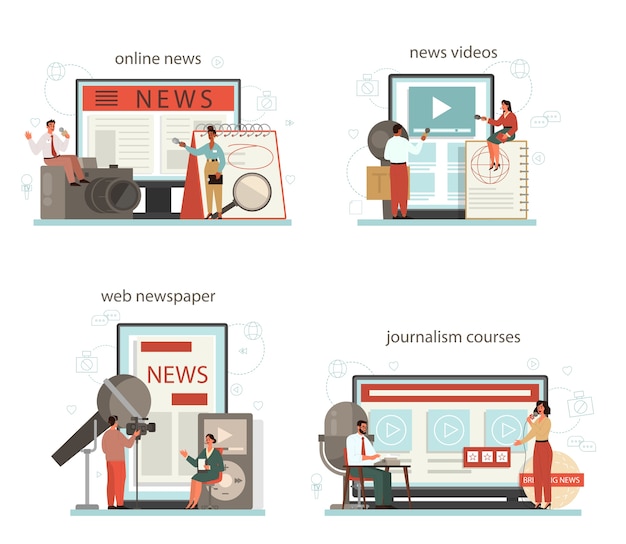 Conjunto de plataforma o servicio en línea de periodista. profesión de los medios de comunicación.