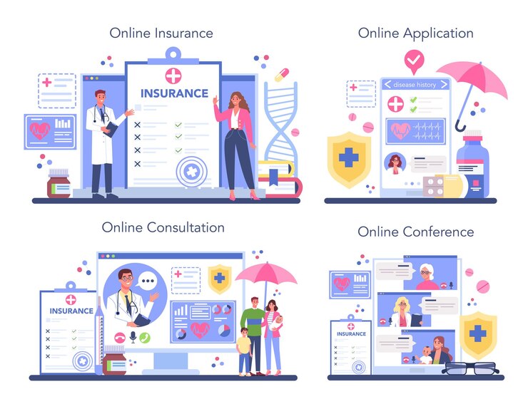 Vector conjunto de plataforma o servicio online de seguro médico