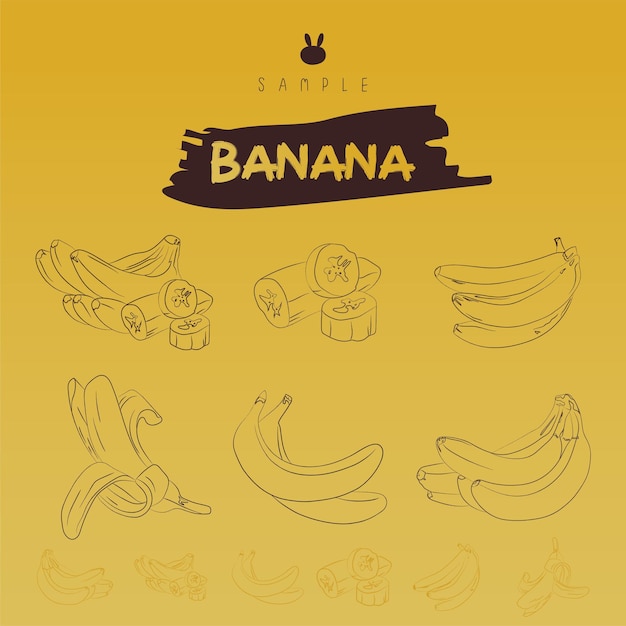 Conjunto de plátano con vector de pincel