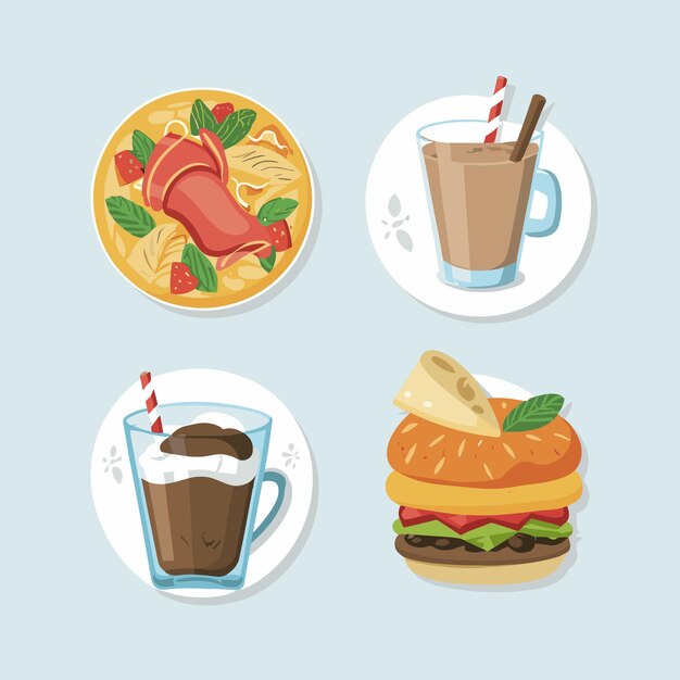 Vector conjunto de platos de alimentos y bebidas