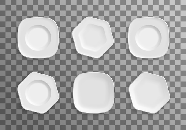 Vector conjunto de platos blancos, cuencos, platos.