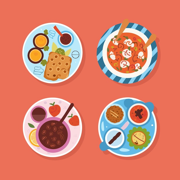 Vector conjunto de platos de comida y bebidas